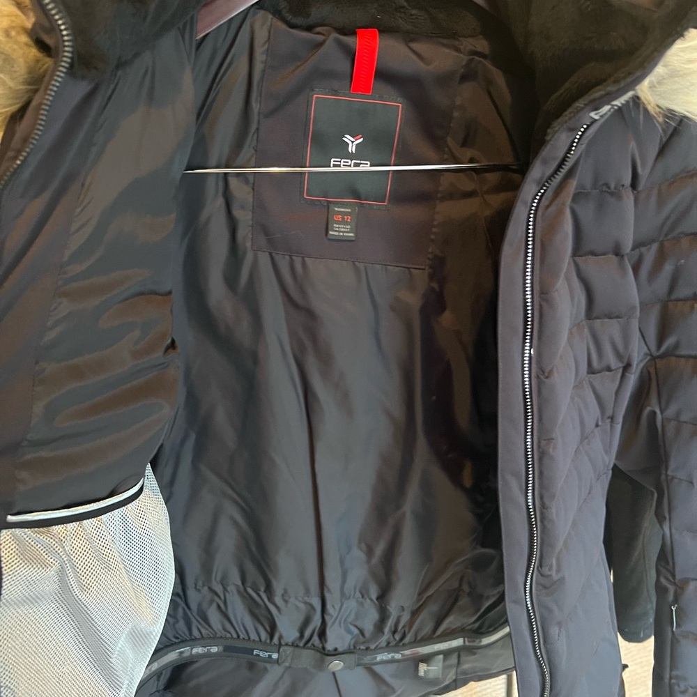Women's Black Puffer Jacket with Faux Fur Hood - Picture 5 of 5